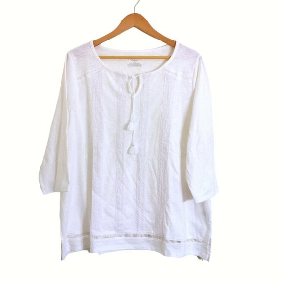 New Talbots 100% Cotton Lace Eyelet Trimmed 3/4 Sleeve Tunic Top  White Size 2XP - Picture 1 of 3